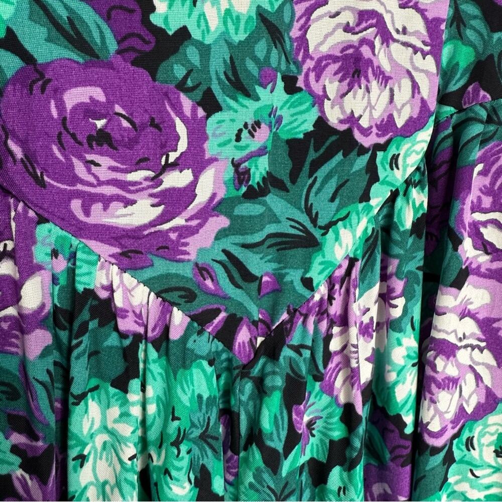 Vintage 80s vibrant purple floral dress short sleeve casual rayon party sz S/XS - Picture 6 of 6